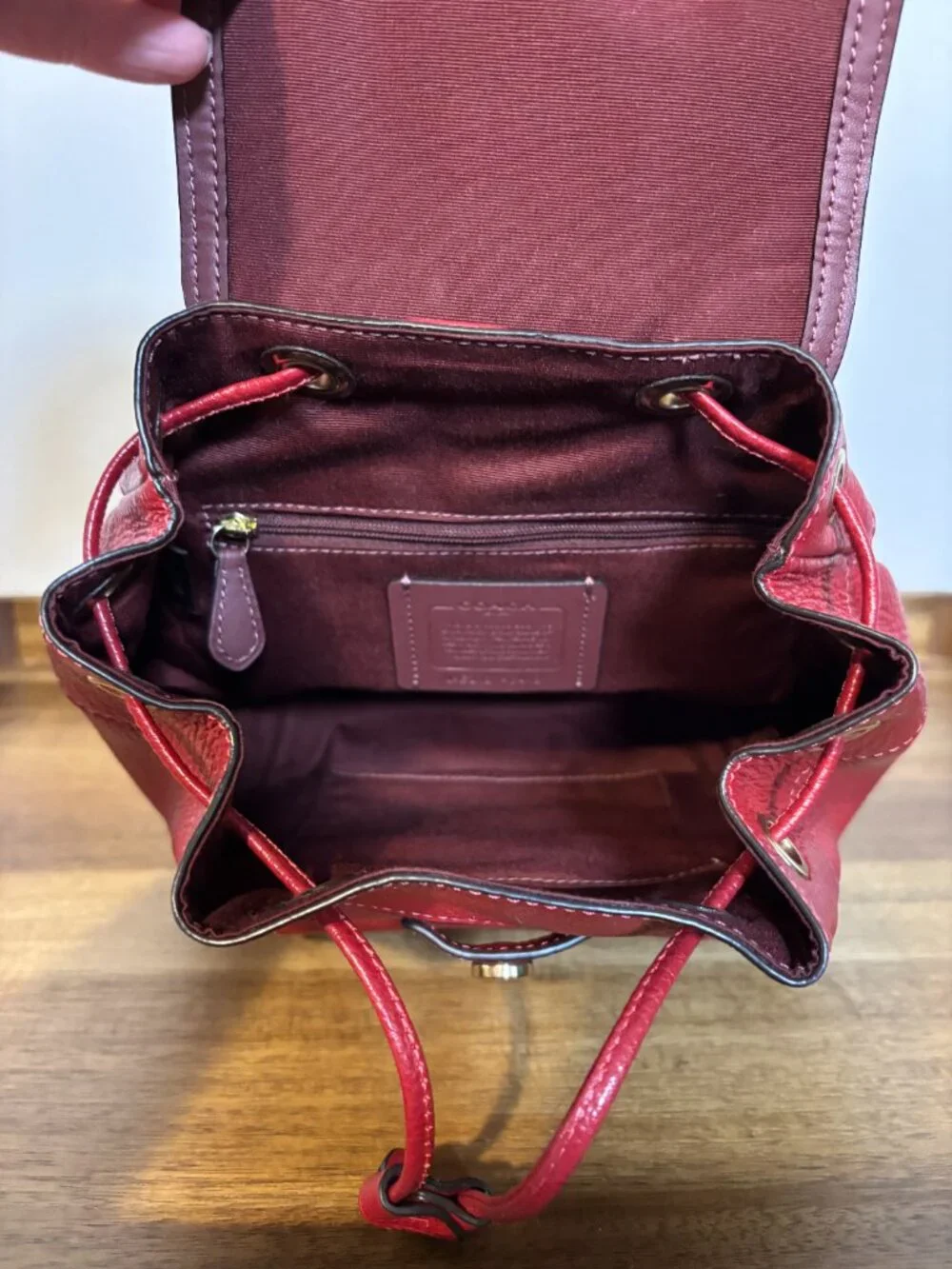 Coach Pennie 22 Red Pebbled Leather Mini Backpack
